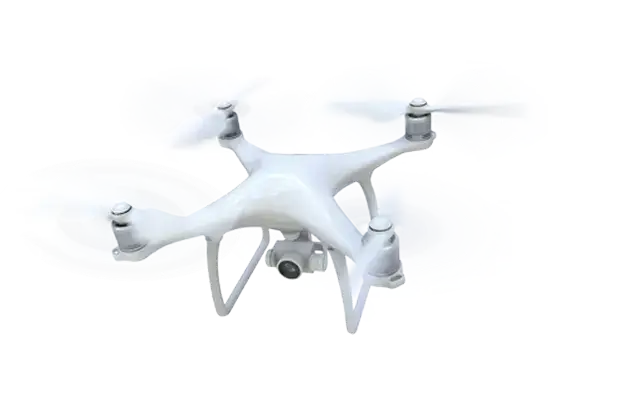 White quadcopter drone with camera